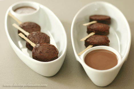 Brownie Lollipops with Milk Chocolate and Caramel Sauces