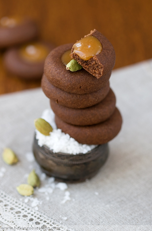 Chocolate Thumbprint Cookies with Fleur de Sel Cardamom Caramel Filling