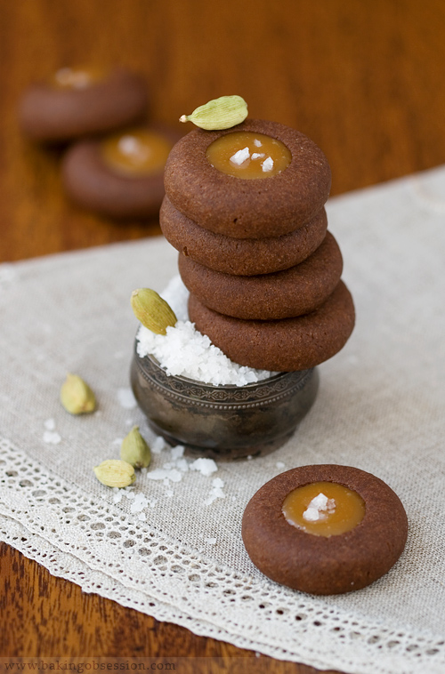 Chocolate Thumbprint Cookies with Fleur de Sel Cardamom Caramel Filling