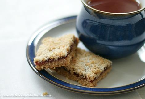 Oatmeal and Coconut Raspberry Jam Bars