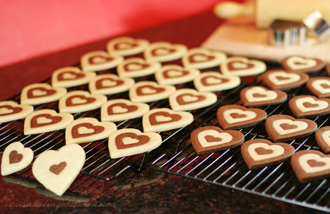 Chocolate and Vanilla Heart-Shaped Sugar Cookies Just From the Oven