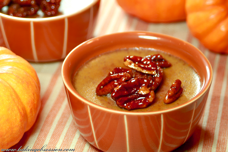 Pumpkin Pots de Crème With Candied Spicy Pecans