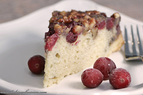 Cranberry Walnut Upside-Down Cake (slice)